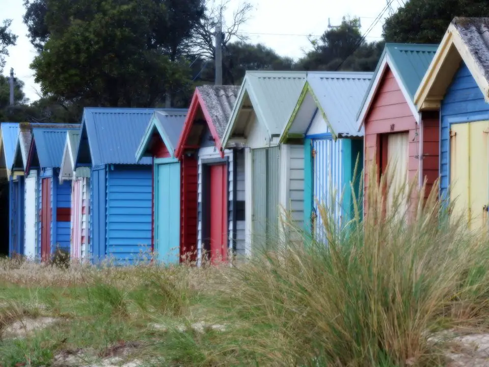 a row of colourful beach boxes - Mornington Peninsula Day Trip