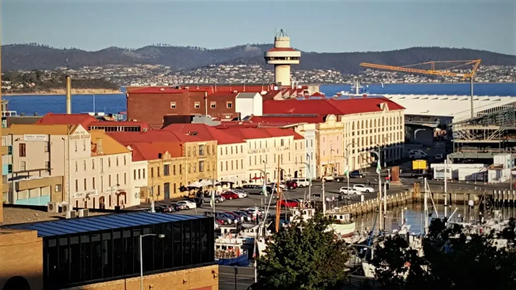 Looking down onto Hobart city from battery Point.