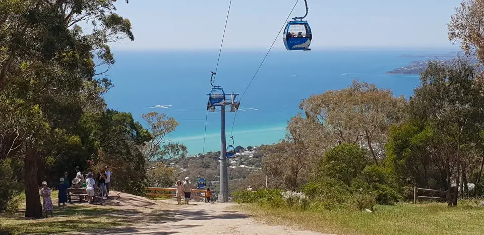 Arthurs seat cable car with Port phillip Bay in th background on this Mornington Peninsula Day Trip